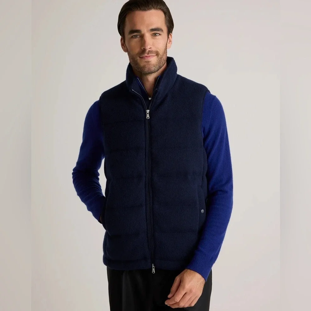 Quince Men's Mongolian Cashmere Puffer Vest Outerwear Blue L